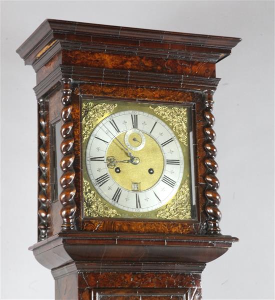 Thomas Wheeler, London. A late 17th century burr elm longcase clock, H.6ft 6.25in.